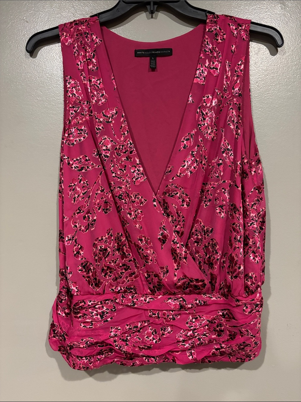 White House Black Market Hot Pink Printed Surplice Sleeveless Top